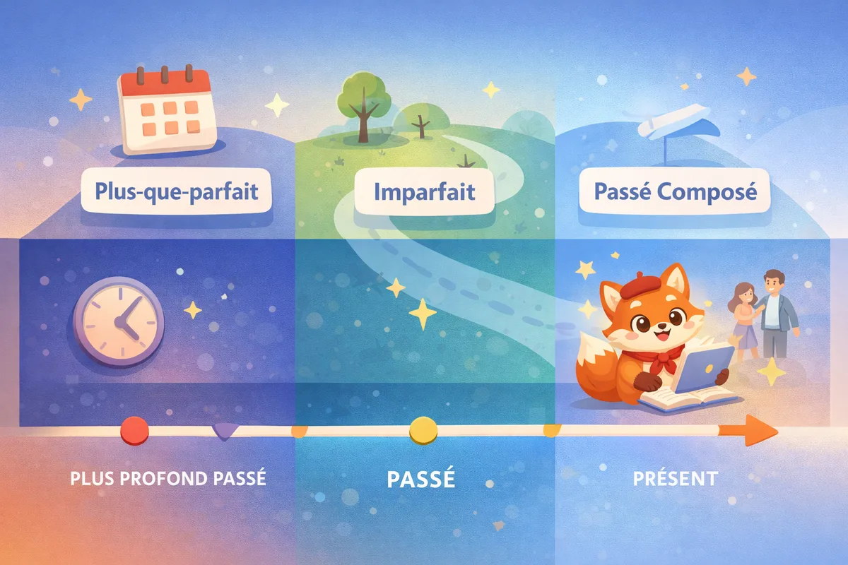 A visual timeline comparing French past tenses
